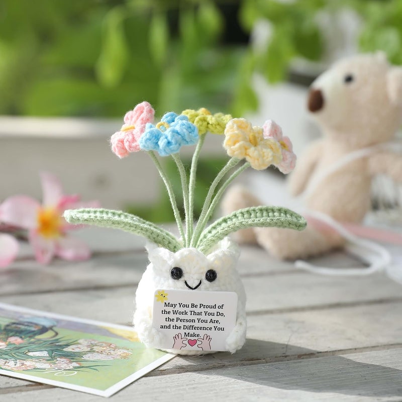 YOOJEE Positive Crochet Animals Valentines Day Coworkers Gifts for Women Handmade Flowers May You Proud of The Work That You Do Inspirational Apreciation Farewell Retirement Goodbye Gift Desk Decor - Image 2